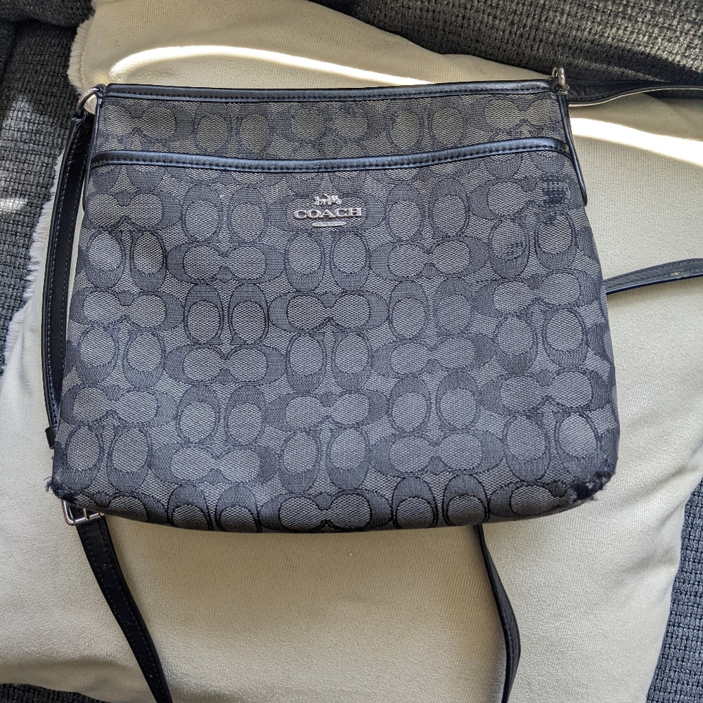 Coach F29960 Signature Print Zip File Crossbody bag Black Smoke